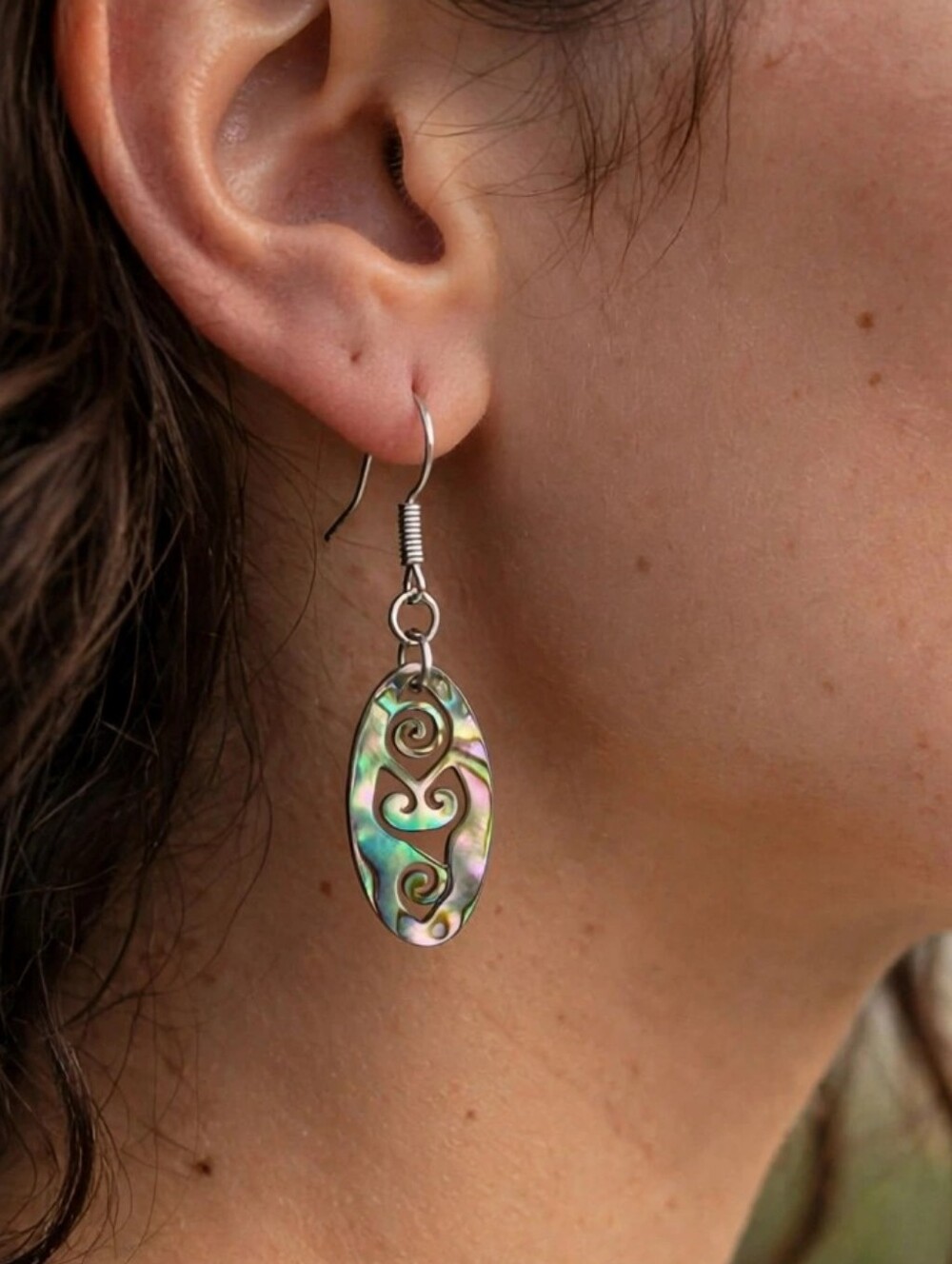 Vintage Designer SOMS Abalone Shell Drop Earrings – Iridescent Colors